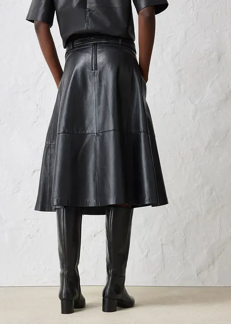 Skinnskjørt i lammenappa med belte (2-delt sett), bonprix