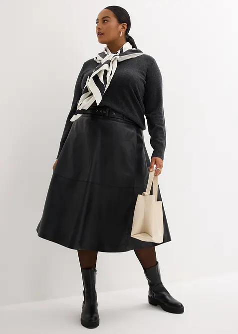 Skinnskj&oslash;rt i lammenappa med belte (2-delt sett), bonprix