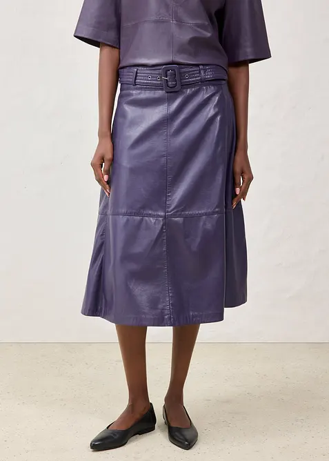 Skinnskjørt i lammenappa med belte (2-delt sett), bonprix