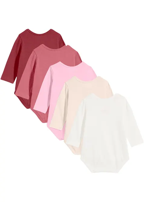 Langermet body til baby i 100% økologisk bomull (5-pack), bonprix