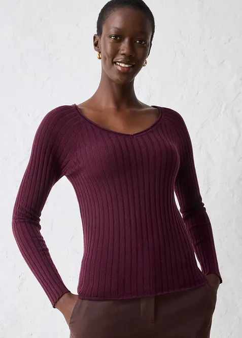 Finstrikket genser i merinoull, bonprix