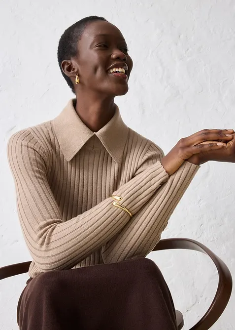 Ribbestrikket genser i merinoull, bonprix