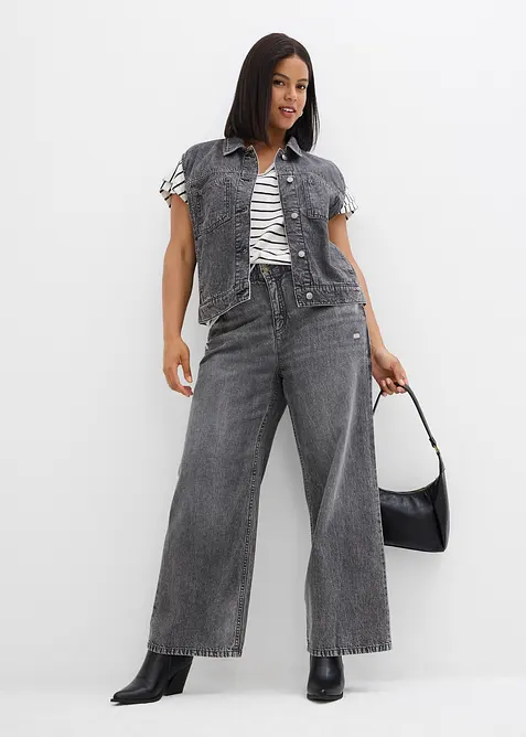 Wide Leg-jeans Mid Waist, Low Stretch, bonprix