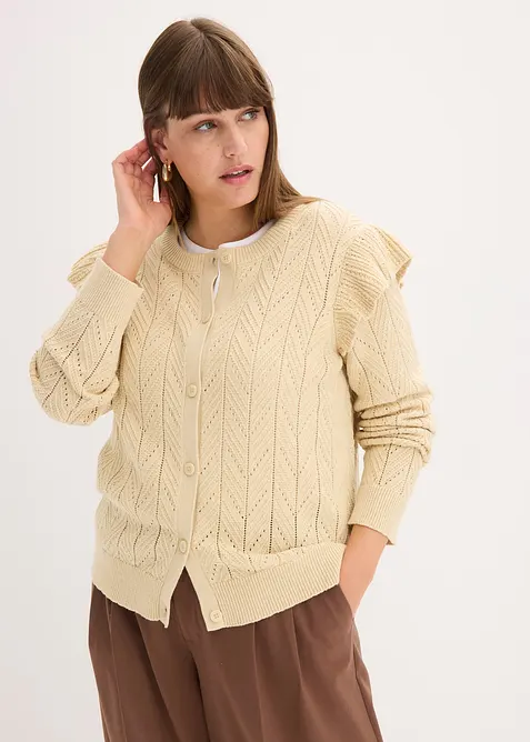 Cardigan med bomull og hullmønster, bonprix