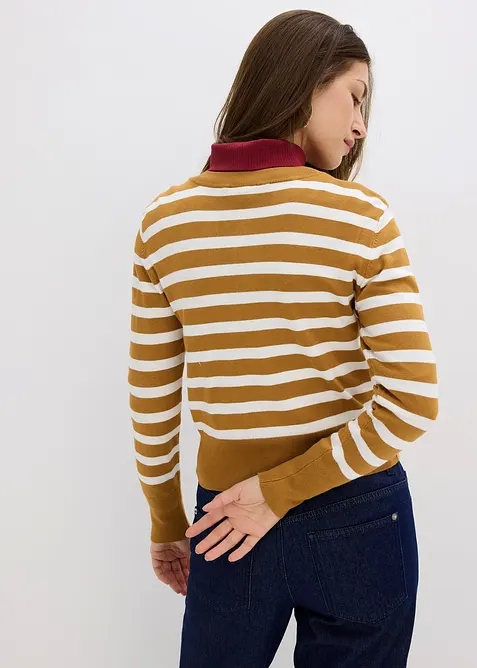 Finstrikket cardigan med stripemønster, bonprix