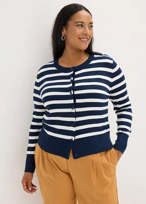 Finstrikket cardigan med stripemønster, bonprix