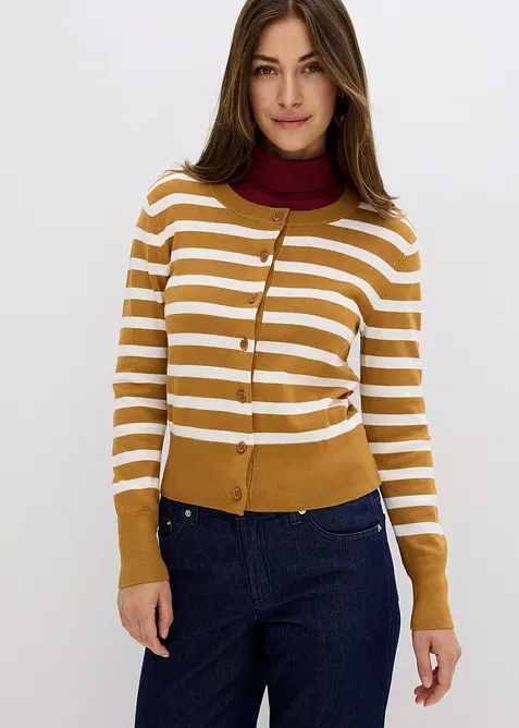 Finstrikket cardigan med stripemønster, bonprix