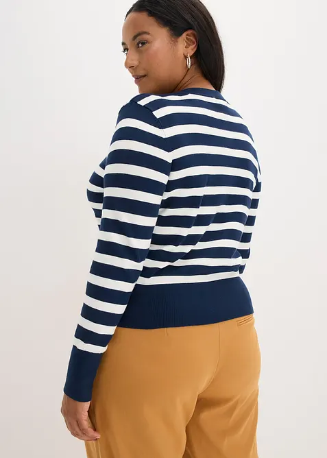 Finstrikket cardigan med stripemønster, bonprix