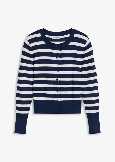 Finstrikket cardigan med stripemønster, bonprix