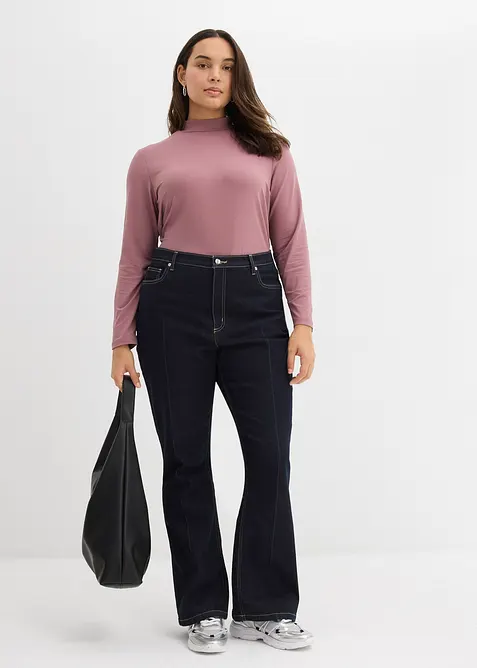 Langermet topp med resirkulert polyamid og ståkrage, bonprix