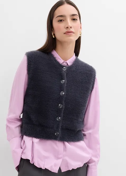 Strikkevest i fjærgarn i viskosemiks, bonprix