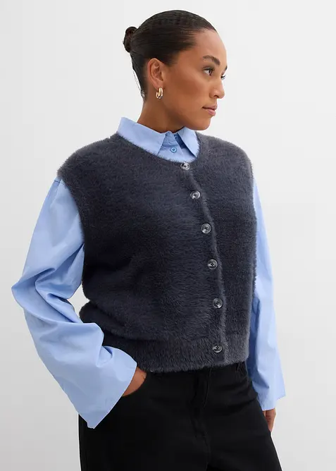 Strikkevest i fjærgarn i viskosemiks, bonprix