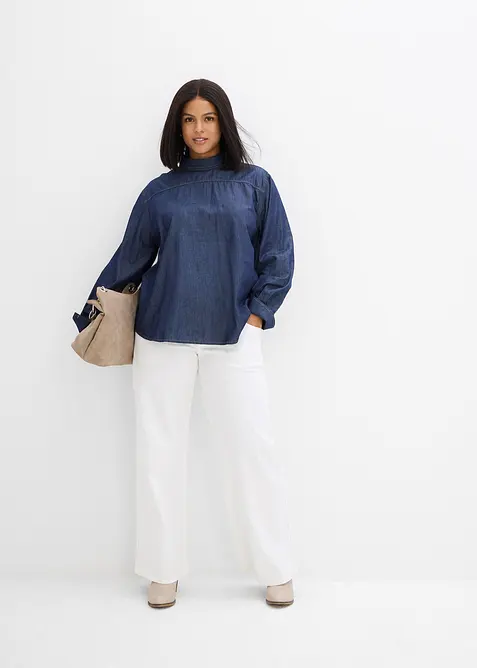 Denimbluse med brede mansjetter, bonprix