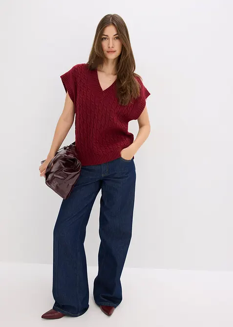 Strikket vest med flettem&oslash;nster, bonprix