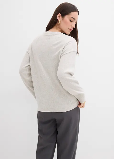 Finstrikket genser med asymmetrisk knappestolpe, bonprix