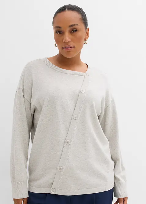 Finstrikket genser med asymmetrisk knappestolpe, bonprix