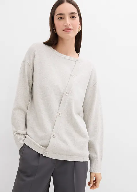 Finstrikket genser med asymmetrisk knappestolpe, bonprix