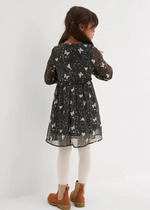 Chiffonkjole med utskrådd skjørt, bonprix