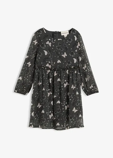 Chiffonkjole med utskrådd skjørt, bonprix