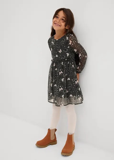 Chiffonkjole med utskrådd skjørt, bonprix