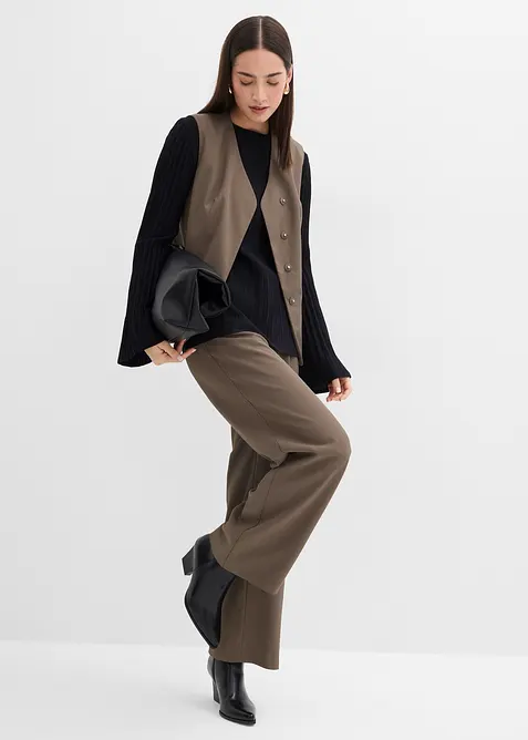 Finstrikket genser i viskosemiks og plissé-look, bonprix