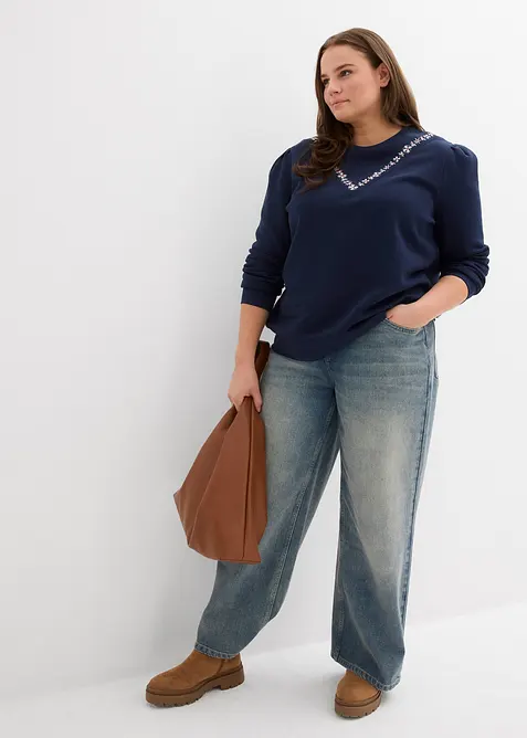Sweatshirt i bomullsmiks med broderi, bonprix