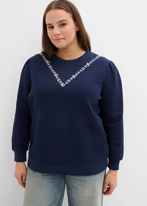 Sweatshirt i bomullsmiks med broderi, bonprix