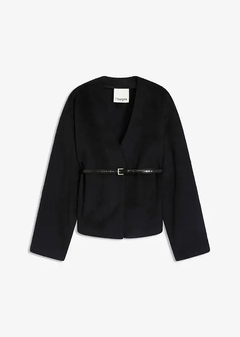 Oversized blazer i ullstil med belte, uf&ocirc;ret, bonprix