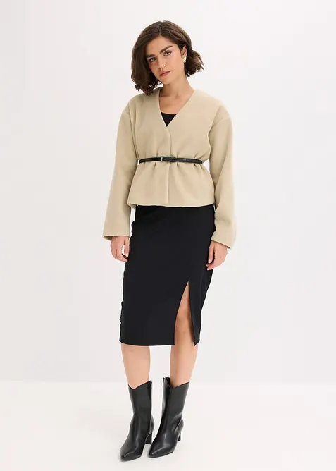 Oversized blazer i ullstil med belte, ufôret, bonprix
