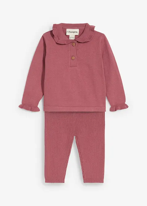 Strikket genser med volang-krage og leggings (2-delt sett), bonprix