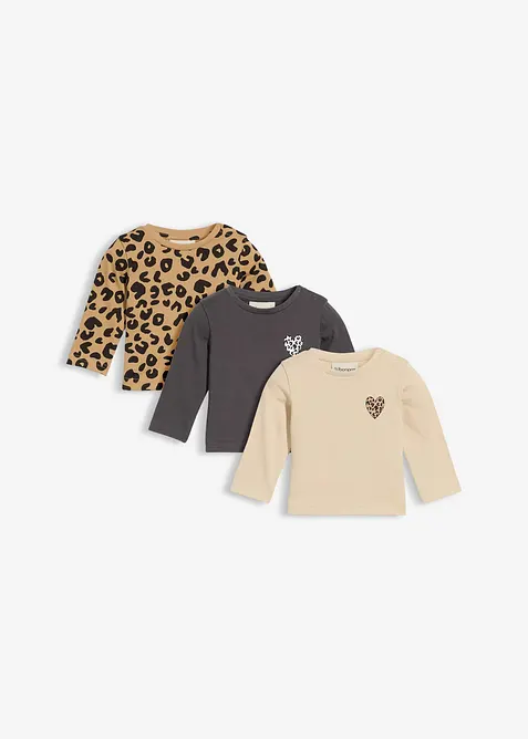 Lang topp i 100% &oslash;kologisk bomull (3-pack), bonprix