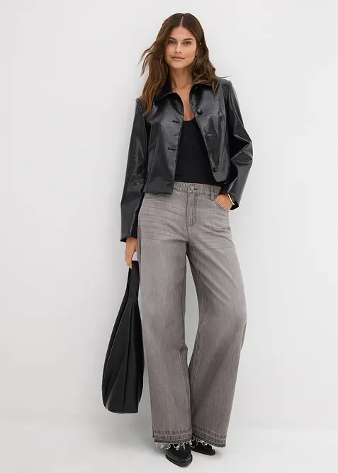 Wide Leg-jeans Mid Waist, komfortlinning, bonprix