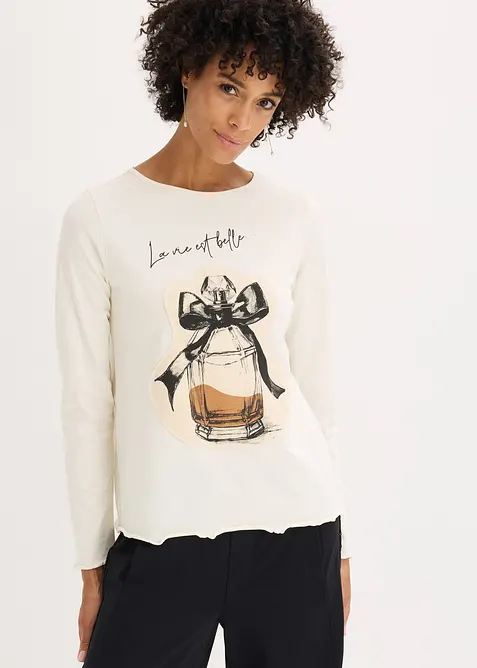 Langermet topp i stretchy bomull, bonprix