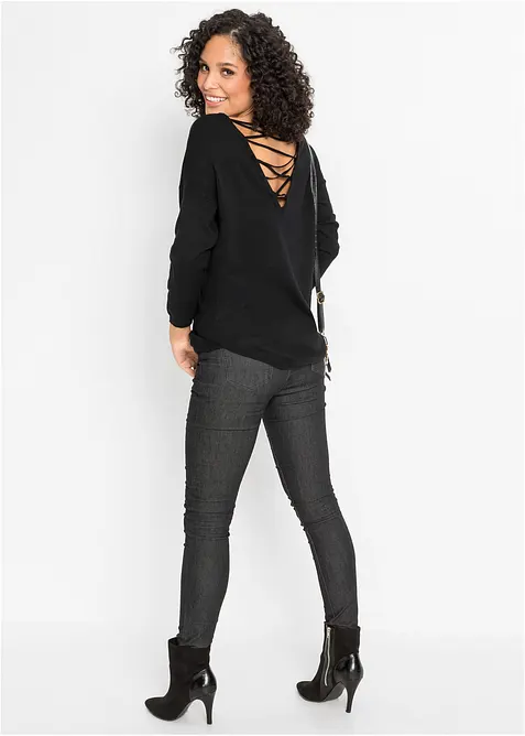 Finstrikket genser i viskosemiks, bonprix