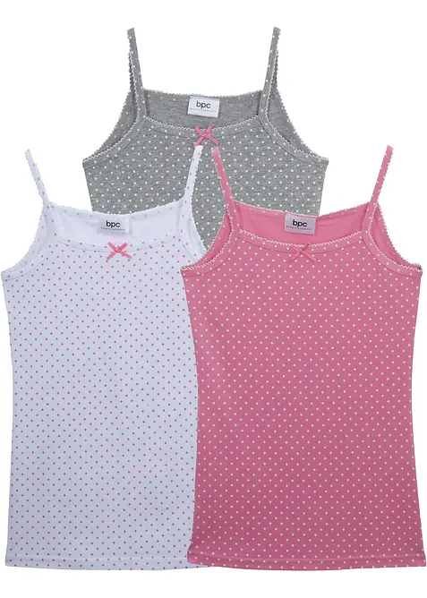 Singlet med myk bomull og satengsl&oslash;yfe (3-pack), bonprix