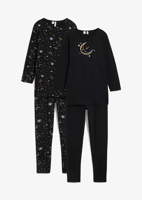 Lang topp og leggings med myk, &oslash;kologisk bomull og glittertrykk (4-delt sett), bonprix