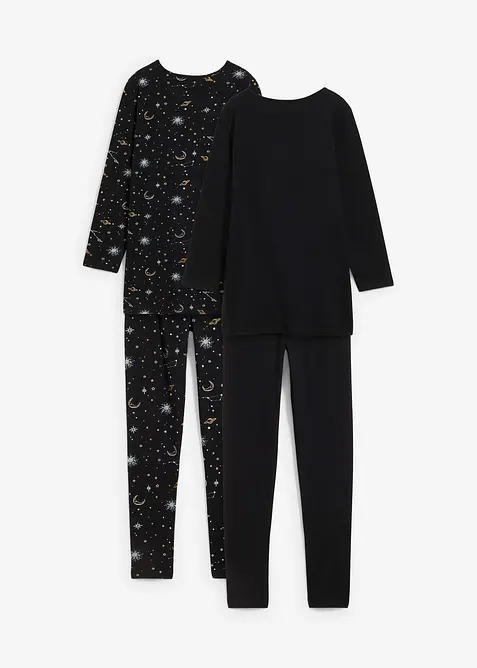 Lang topp og leggings med myk, &oslash;kologisk bomull og glittertrykk (4-delt sett), bonprix