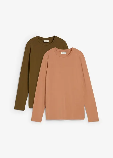Langermet topp med &oslash;kologisk bomull (2-pack), bonprix