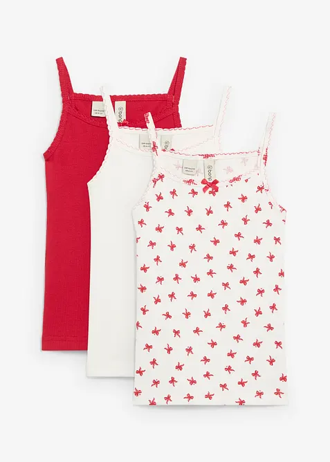 Singlet i mykt ribbemateriale med satengsløyfe (3-pack), bonprix