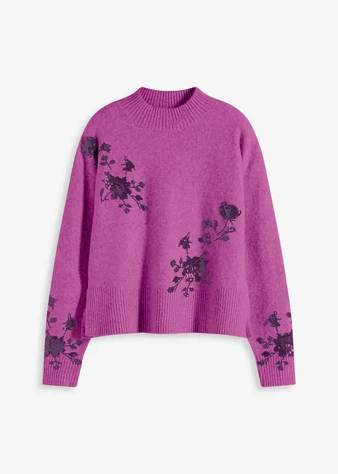 Genser med paljettbroderi, bonprix