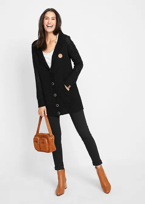 Lang cardigan med hette, bonprix