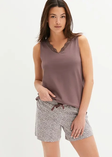 Kort pyjamas med fine blonder, bonprix