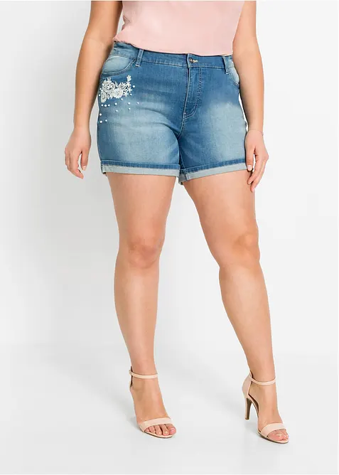 Denimshorts Mid Waist med pynt, bonprix
