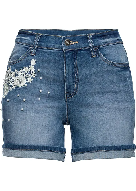 Denimshorts Mid Waist med pynt, bonprix