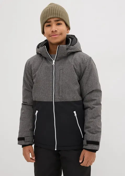 Vattert vinterjakke med colorblocking og hette, bonprix