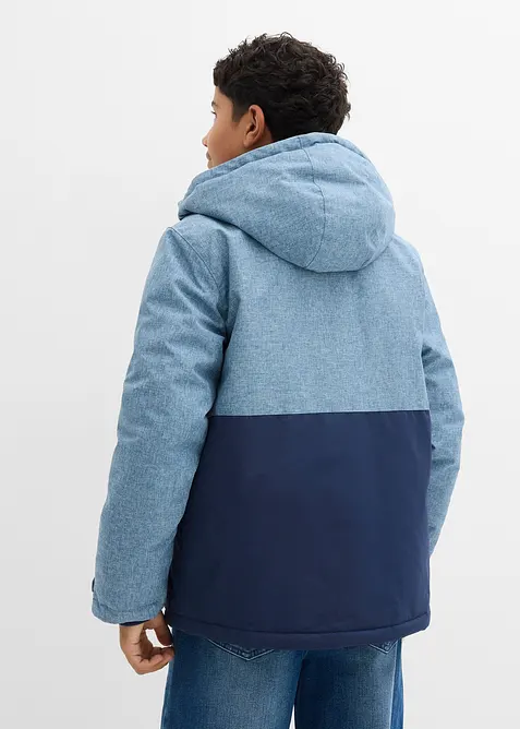 Vattert vinterjakke med colorblocking og hette, bonprix