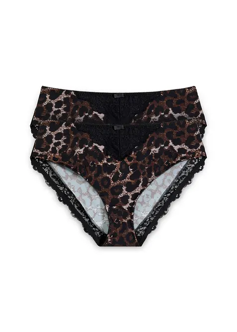 Truse med h&oslash;y midje og nydelige blonder (2-pack), bonprix