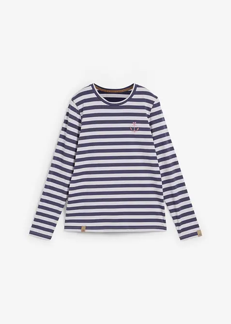 Stripet langermet topp med broderi, bonprix