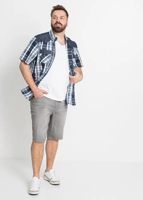 Kortermet skjorte med denim-besetning, bonprix