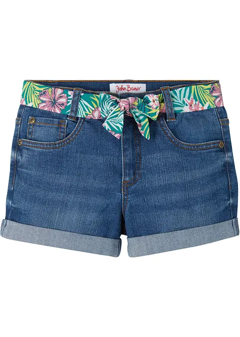Stretch jeansshorts med belte, bonprix